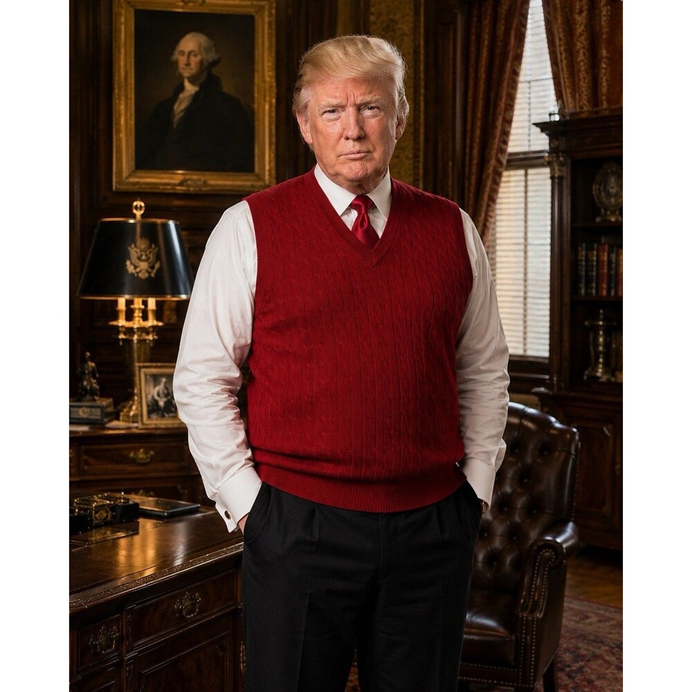 Donald J Trump Signature Collection Red Cable Knit Sweater Vest XL Cotton